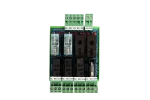 4 Yollu Röle Kartı ve Cam sigorta ve sökülebilir Klemens Görseli. Görsel Yeşil Mavi ve Siyah Renk mevvut
